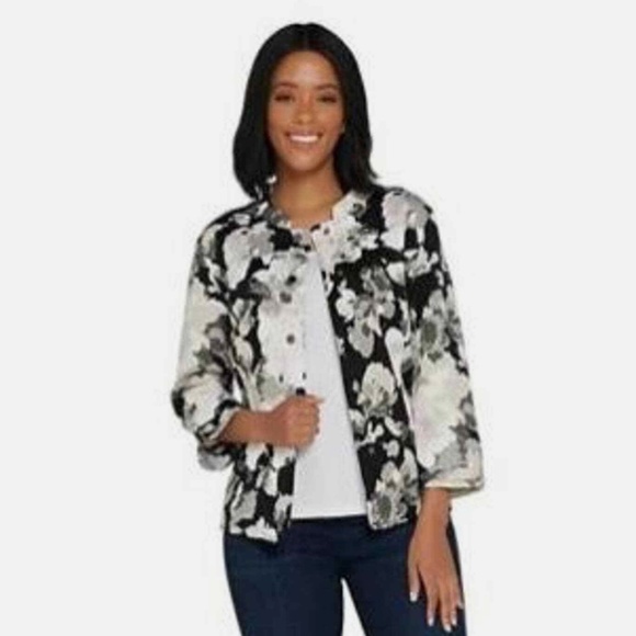 Isaac Mizrahi Live! Watercolor Floral Print Knit Jacket - size 1X - Picture 11 of 11